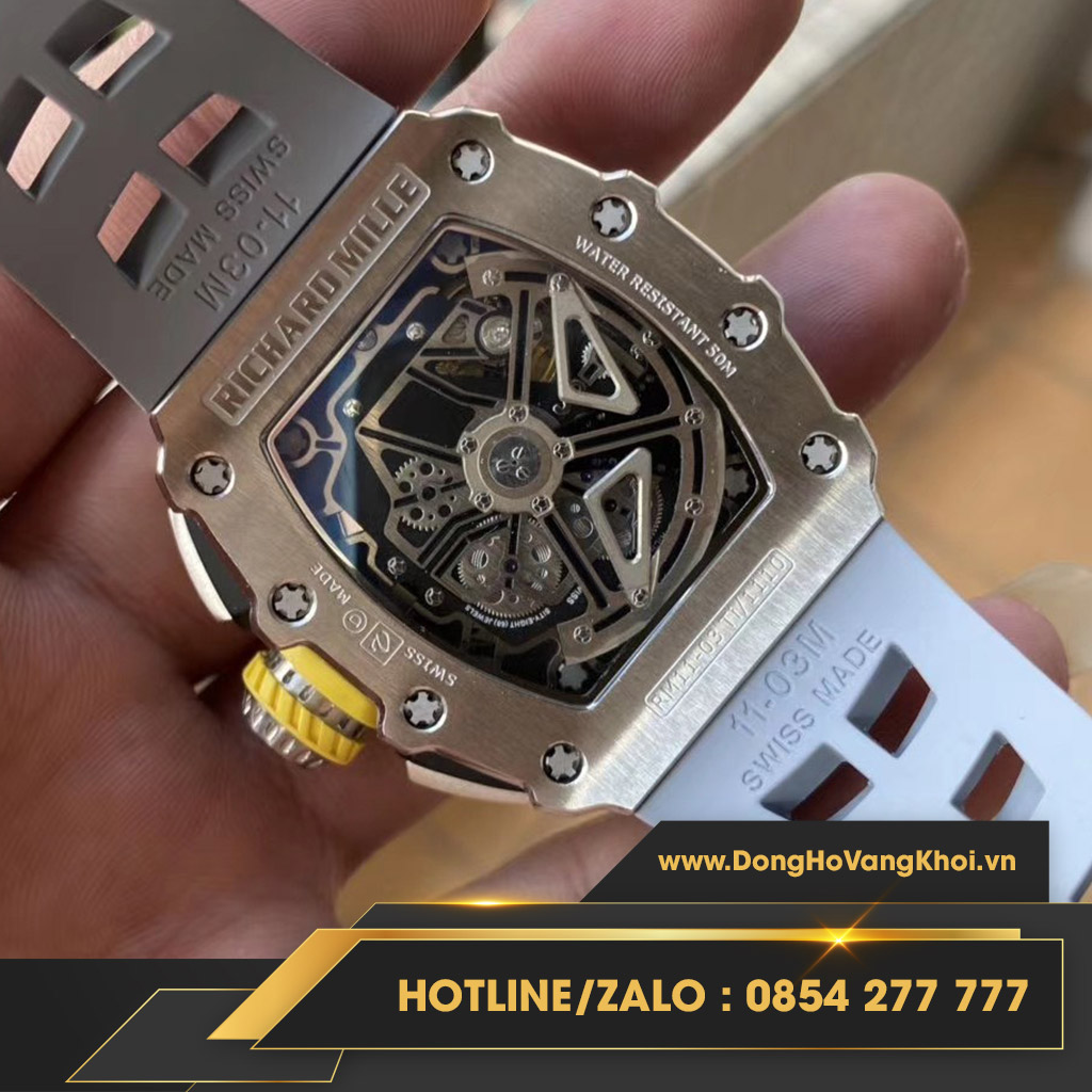 Đồng Hồ Richard Mille RM 011-03  Flyback Titanium on Grey Rubber replica 1-1 cao cấp