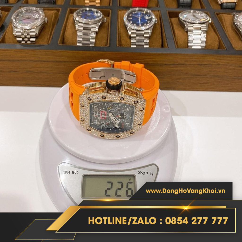 Đồng hồ Richard Mille, chế tác vàng khối 18k, kim cương thiên nhiên