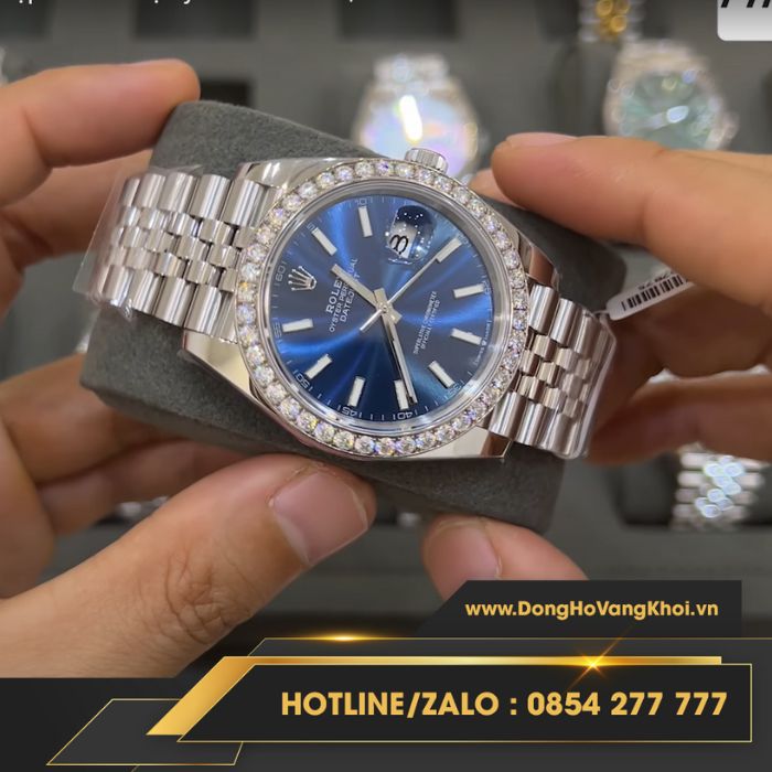 Đồng Hồ Rolex Datejust 126284 Mặt Số Xanh Viền Kim Cương Moissanite Super Fake