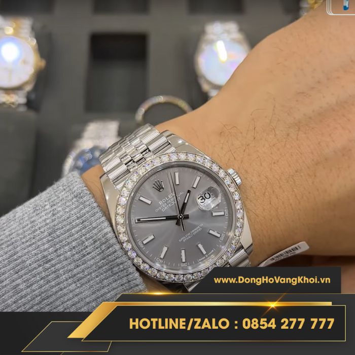 Đồng Hồ Rolex Datejust Mặt Số Grey Viền Kim Cương Moissanite Like Auth