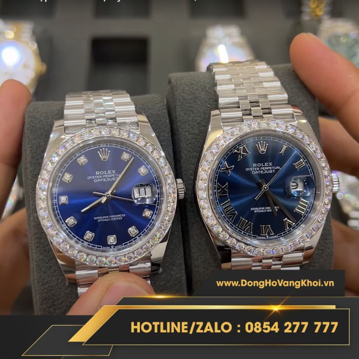 2 phiên bản rolex datejust mặt màu xanh