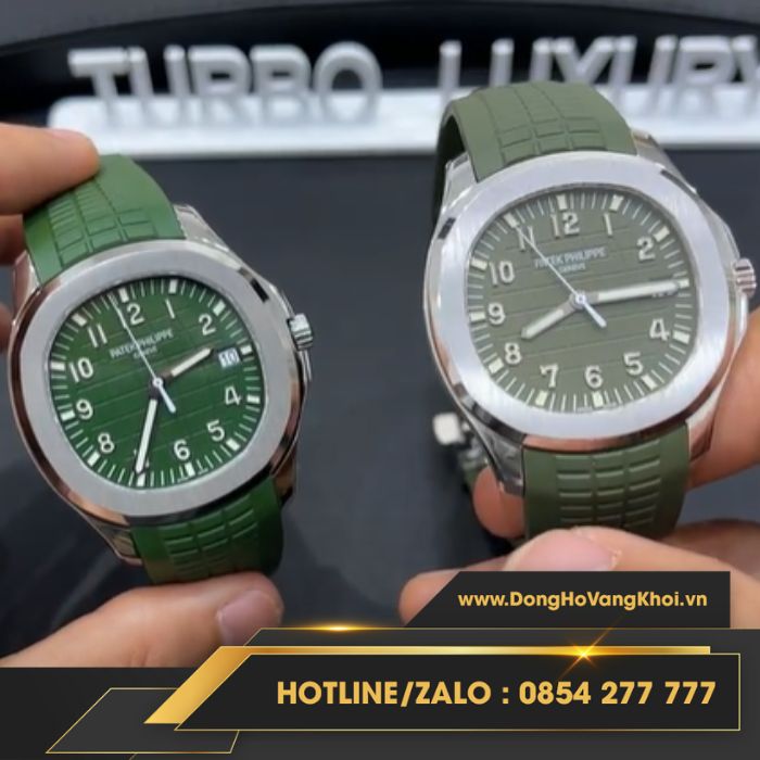 Đồng hồ  Patek Philippe Aquanaut với bản Rep bên trái và bản chế tác bên phải