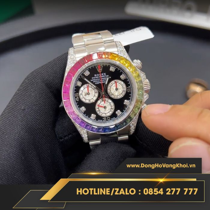 Kim cương làm nên Rolex Daytona Rainbow có kiểm định đầy đủ