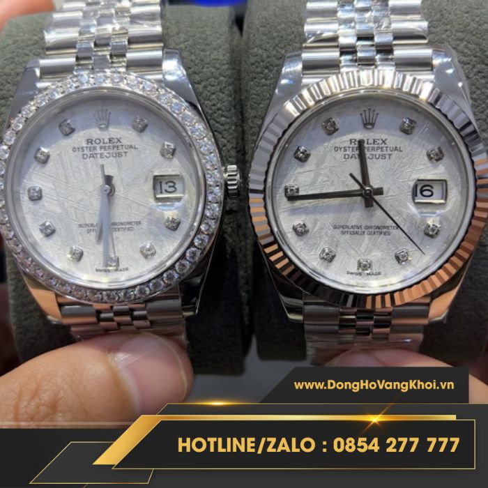 Rolex Datejust mặt thiên thạch cọc số kim cương Moissanite