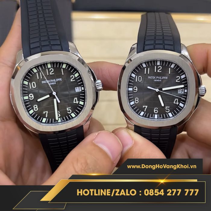 Hai phiên bản đồng hồ Patek Philippe Aquanaut 5167 đều hiện dạ quang xanh khi vào môi trường không/thiếu sáng