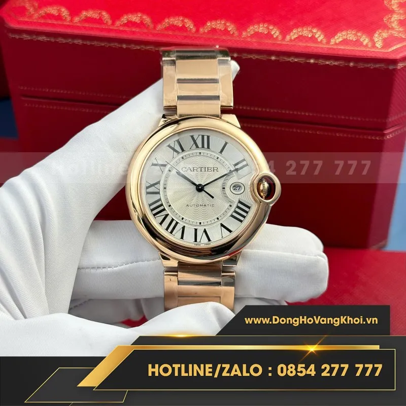 Đồng Hồ Cartier Ballon Bleu Nam Replica 11 Mạ Vàng Hồng Mặt Trắng Xưởng AF 42mm
