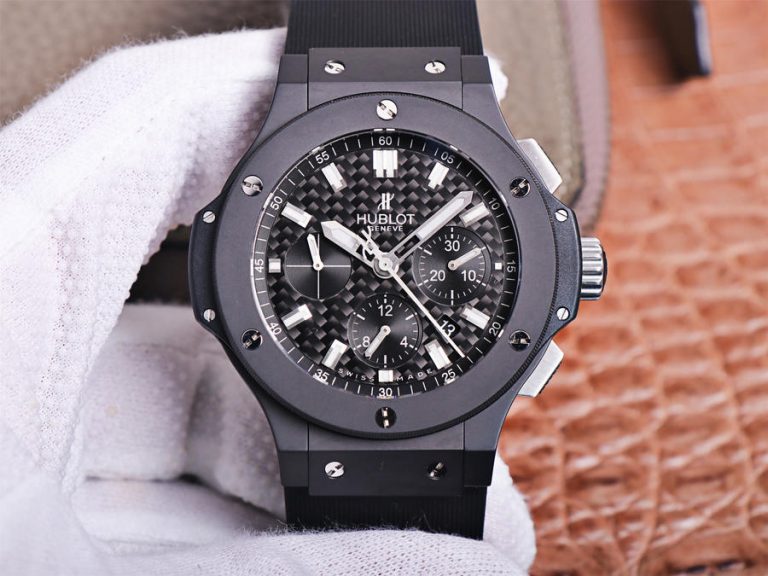 Đồng hồ Hublot Big Bang 44mm Ceramic Black Replica phiên bản cổ điển của Nhà máy với mặt số carbon