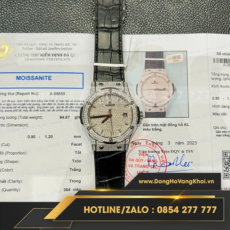 Đồng Hồ Hublot Độ Full Kim Cương Moissanite Màu Đen Chế Tác Hong Kong 42mm