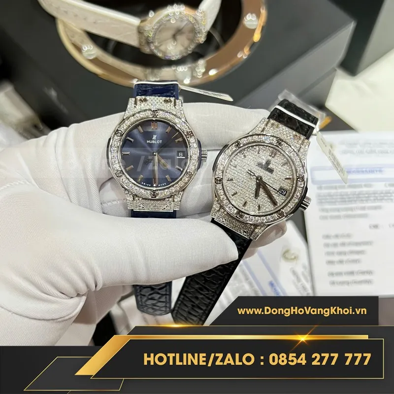 Đồng Hồ Hublot Nữ Màu Đen Đính Full Kim Cương Moissanite 33mm