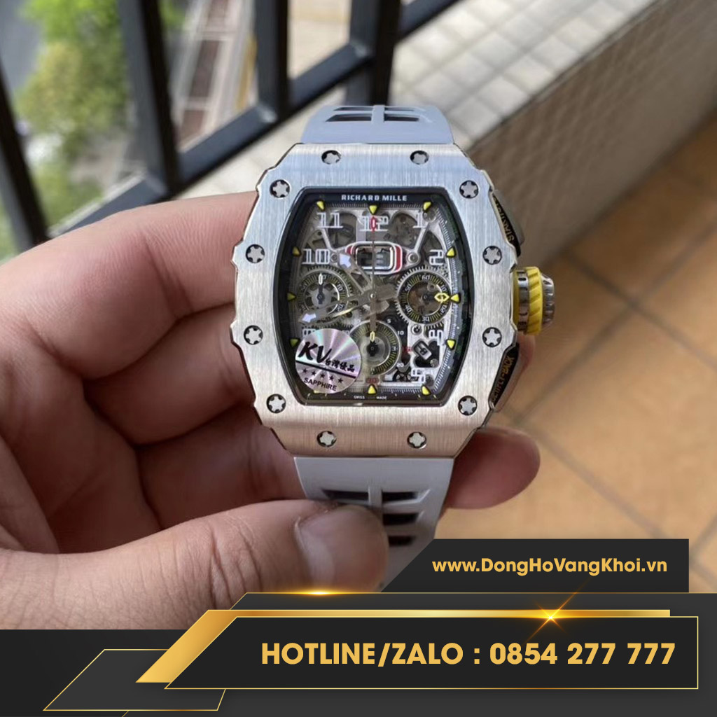 Đồng Hồ Richard Mille RM 011-03  Flyback Titanium on Grey Rubber replica 1-1 cao cấp