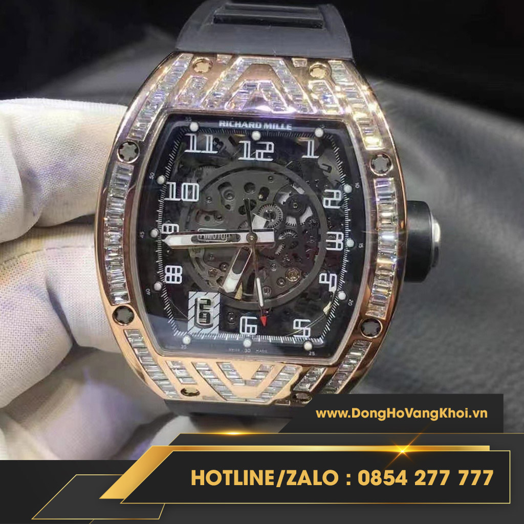 Đồng hồ RICHARD MILLE RM010 18K ROSE GOLD BAGUETTE DIAMONDS chế tác vàng khối, kim cương thiên nhiên
