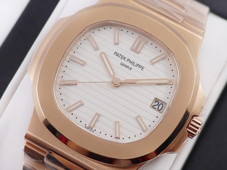Review mẫu đồng hồ PP Factory Replica Patek Philippe Nautilus 5711R Rose Gold với mặt số màu trắng