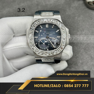 Đồng hồ Patek philippe nautilus 5724g-001 chế tác vàng trắng 18k kim cương thiên nhiên baguette