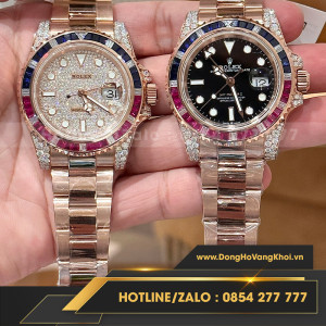 Đồng hồ  Rolex GMT - Master II M126755SARU bọc vàng độ kim cương moissanite