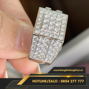 Nhẫn nam vàng trắng 18k, kim cương moissanite